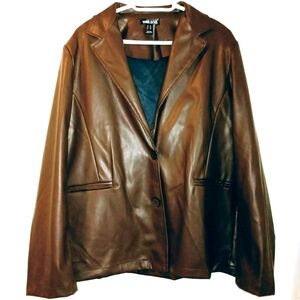 Women's Brown Faux Leather Button Up Blazer – XL